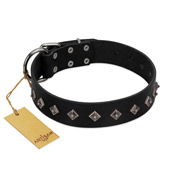 "Immense Power" Handcrafted FDT Artisan Black Leather Great Dane Collar with Small Dotted Pyramids
