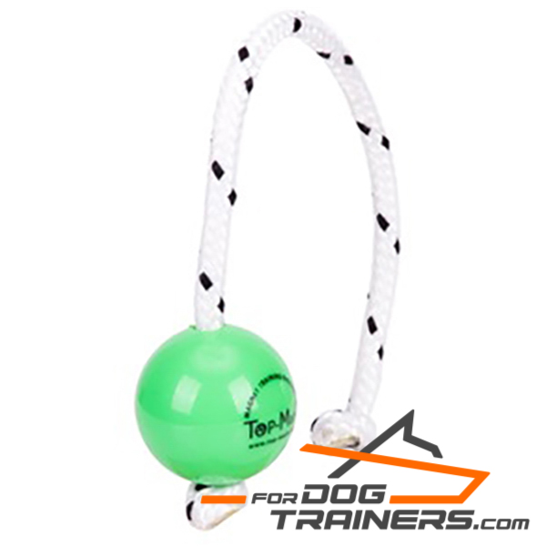 Green plastic ball on rope 