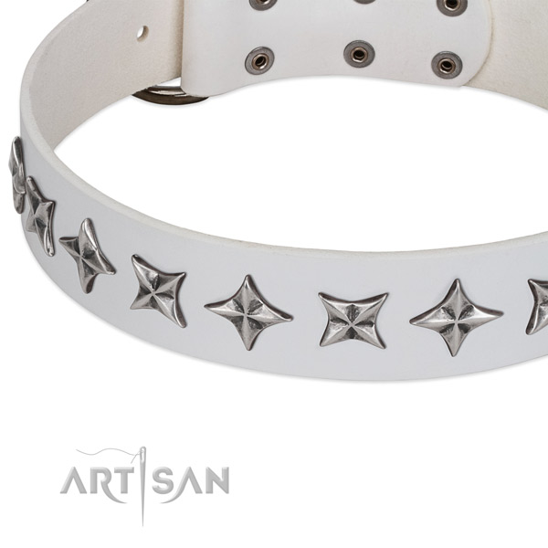 Easy wearing studded dog collar of strong full grain genuine leather