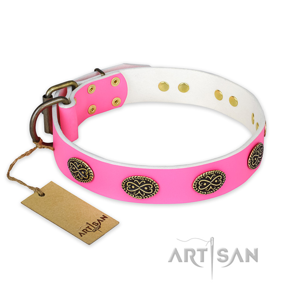 Unique natural genuine leather dog collar for daily use
