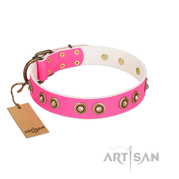Stylish design full grain genuine leather dog collar for fancy walking