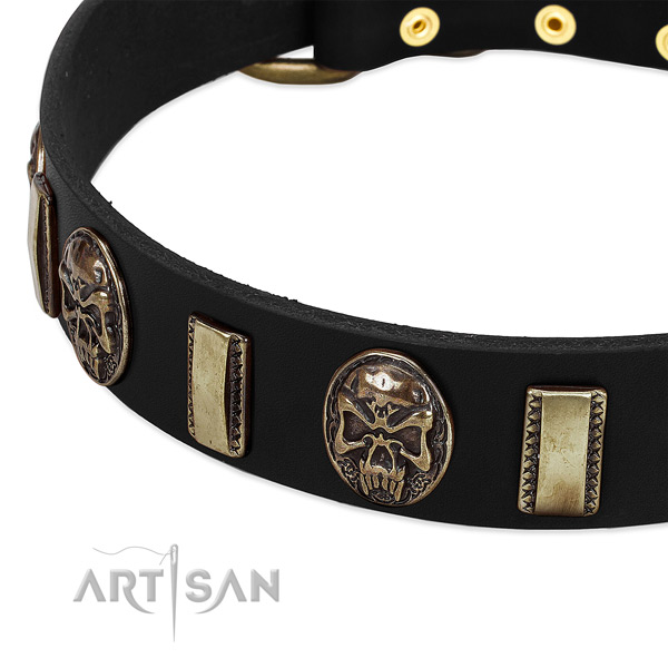 Durable D-ring on full grain genuine leather dog collar for your dog