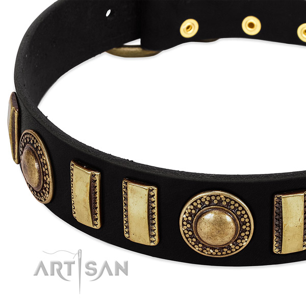 Best quality full grain natural leather dog collar with strong D-ring