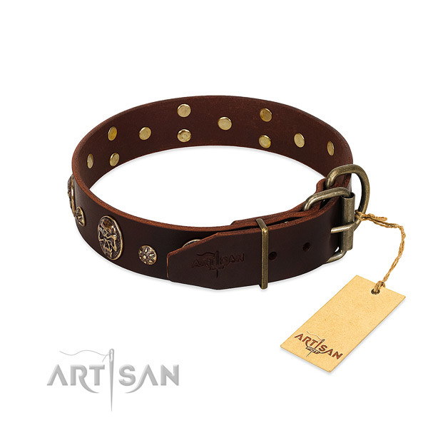Durable studs on genuine leather dog collar for your four-legged friend