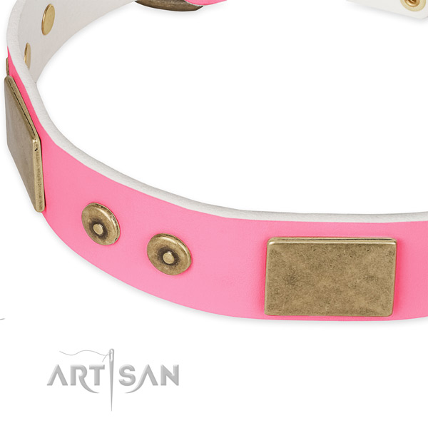 Full grain natural leather dog collar with studs for easy wearing