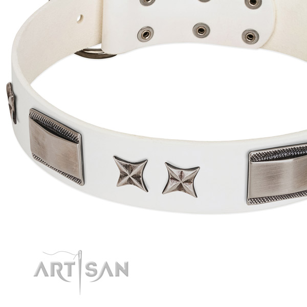 High quality full grain genuine leather dog collar with rust resistant buckle