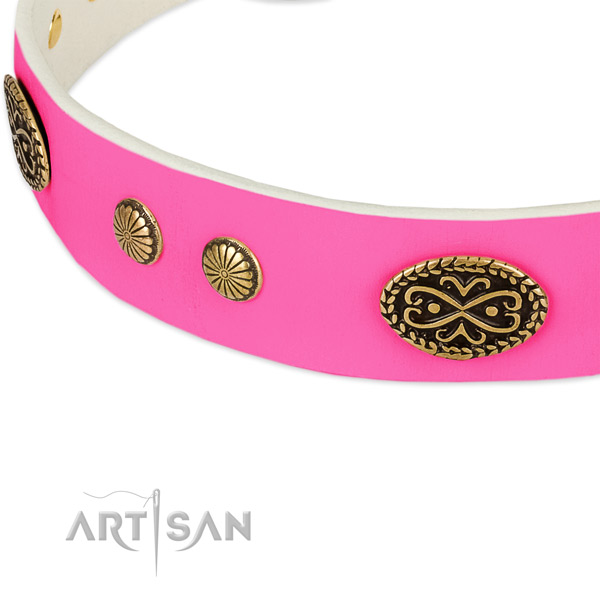 Strong D-ring on leather dog collar for your pet