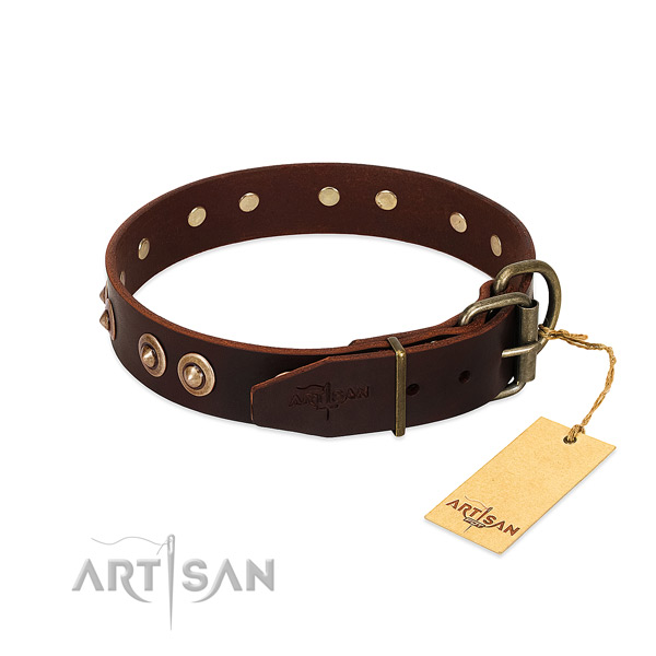 Rust-proof fittings on full grain natural leather dog collar for your pet