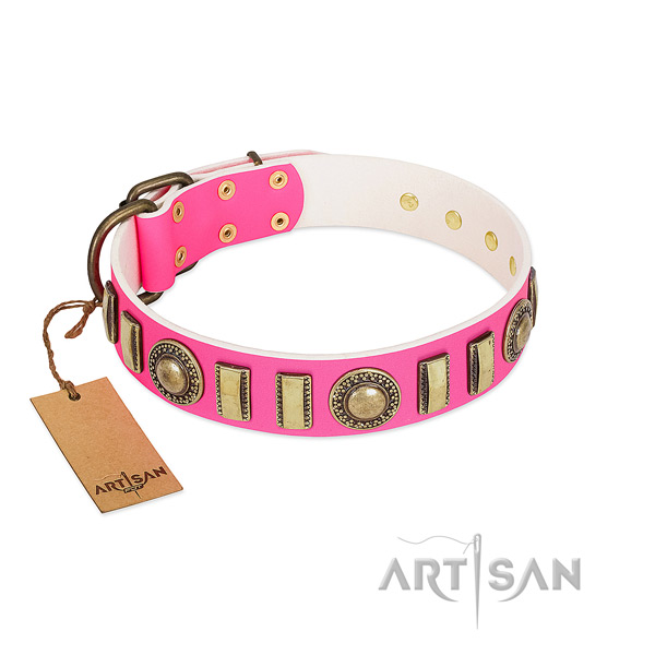 Trendy genuine leather dog collar with strong buckle