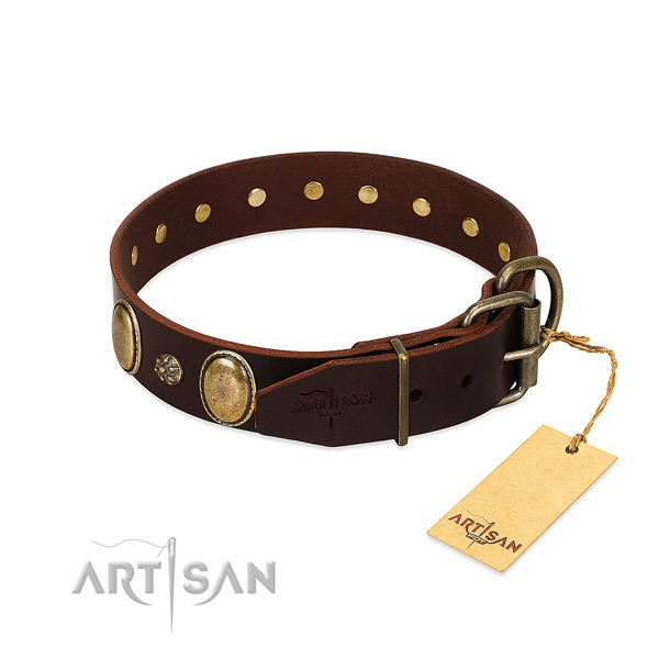 Everyday use flexible genuine leather dog collar