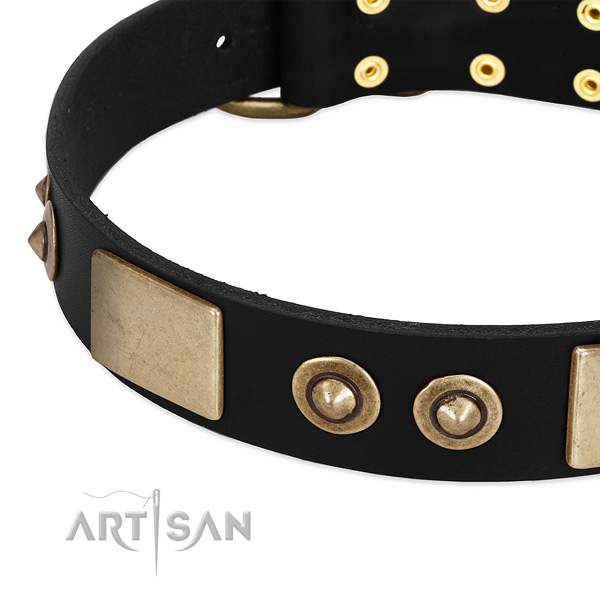 Durable hardware on full grain genuine leather dog collar for your dog