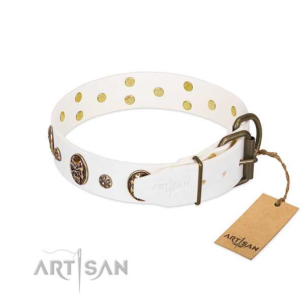 Rust resistant D-ring on full grain natural leather dog collar for your doggie