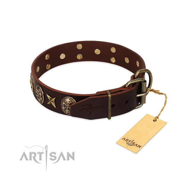 Rust resistant D-ring on leather dog collar for your doggie