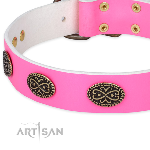 Leather dog collar with studs for easy wearing