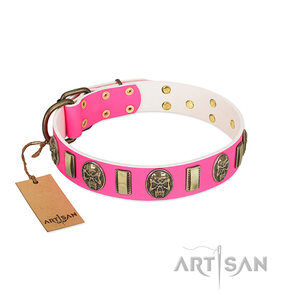 Rust-proof fittings on full grain genuine leather dog collar for your four-legged friend