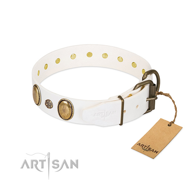 Comfortable wearing quality full grain leather dog collar