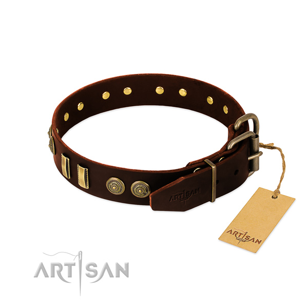 Strong buckle on genuine leather dog collar for your canine