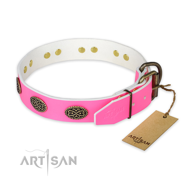 Handy use leather collar with embellishments for your dog