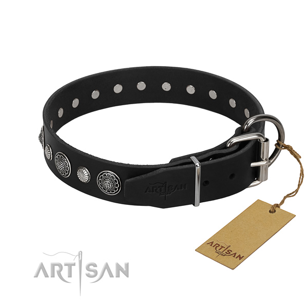 Reliable full grain leather dog collar with significant studs