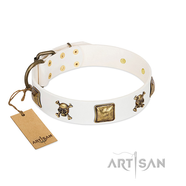 Stylish full grain natural leather dog collar with rust resistant studs