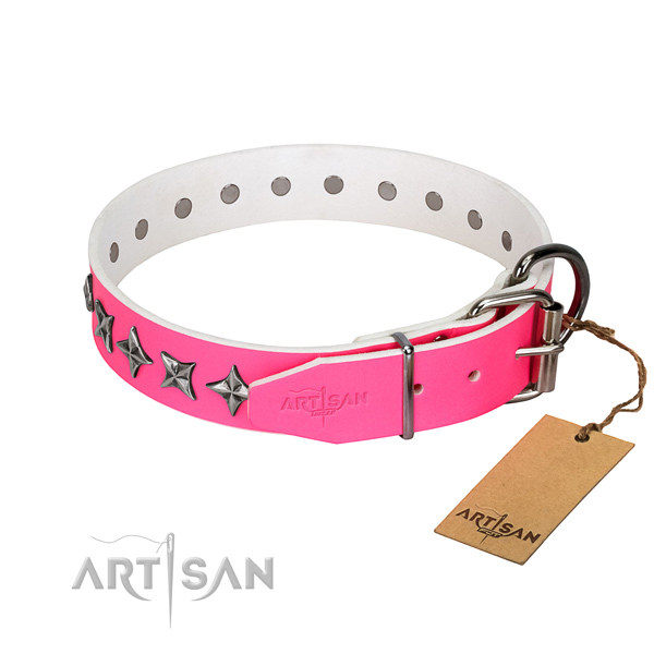 Finest quality full grain leather dog collar with inimitable adornments