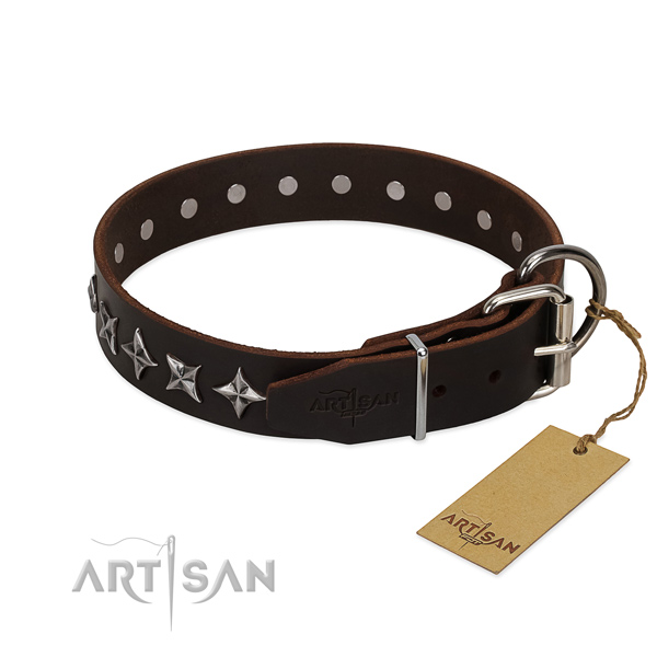 Daily use decorated dog collar of top quality natural leather