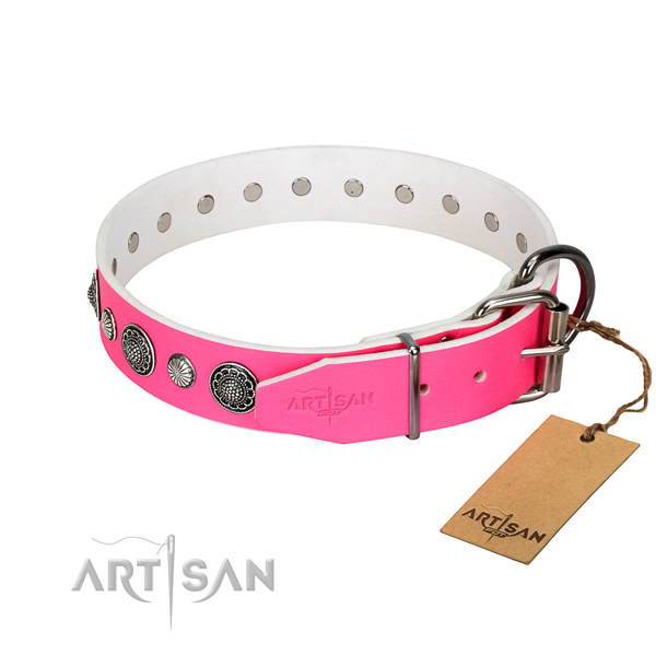 Top notch full grain genuine leather dog collar with rust resistant hardware