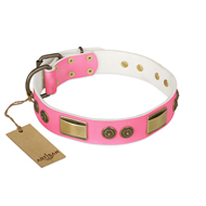 "Sunrise Glow" FDT Artisan Pink Leather Great Dane Collar with Old Bronze Look Plates and Round Studs "Sunrise Glow" FDT Artisan Pink Leather Great Dane Collar with Old Bronze Look Plates and Round Studs