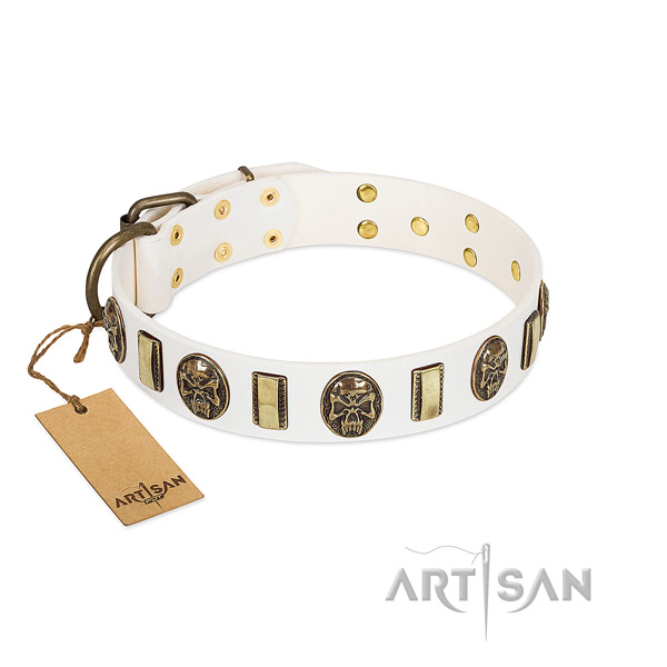 Handmade full grain genuine leather dog collar for stylish walking