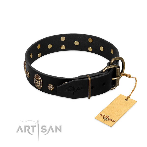 Corrosion proof studs on natural genuine leather dog collar for your pet