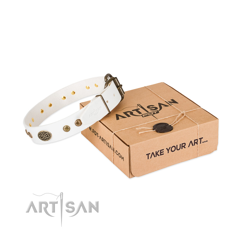 Strong studs on full grain genuine leather dog collar for your doggie