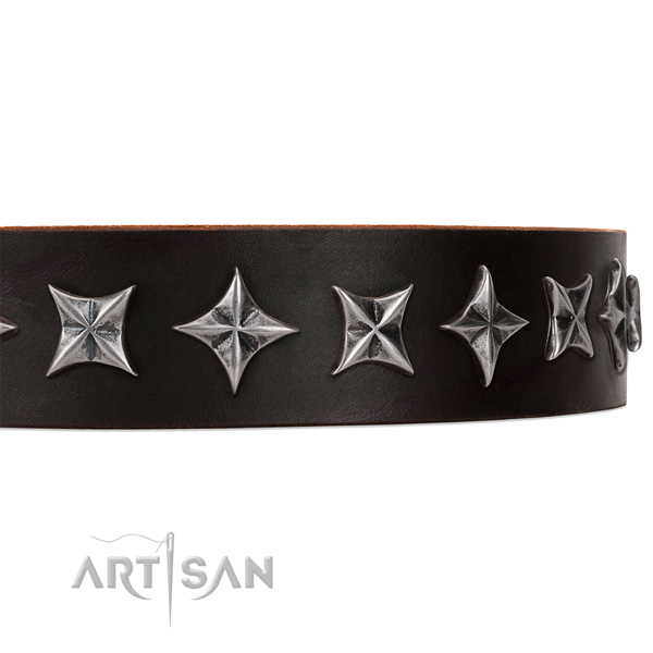 Comfortable wearing studded dog collar of top quality full grain genuine leather