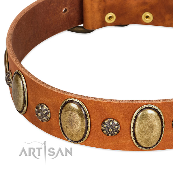 Comfy wearing soft full grain genuine leather dog collar