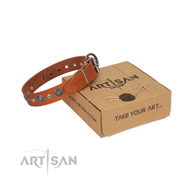 Top quality natural leather dog collar with unusual studs