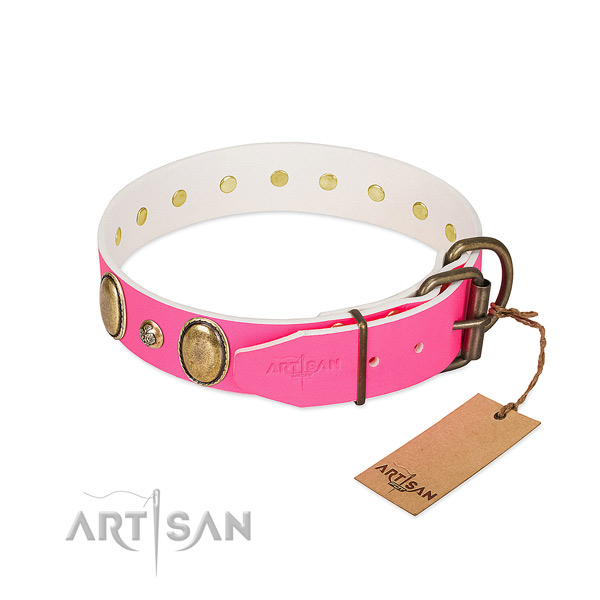 Comfy wearing gentle to touch leather dog collar