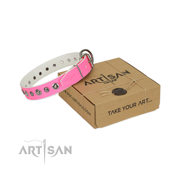 Top quality natural leather dog collar with exceptional decorations
