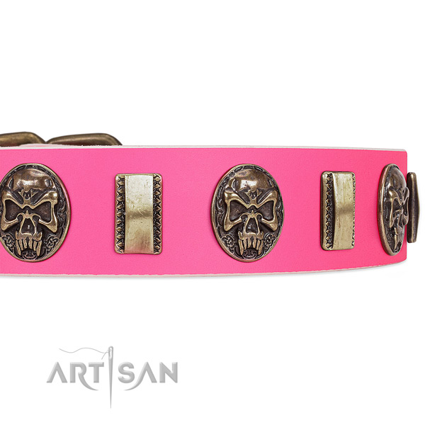 Durable decorations on genuine leather dog collar for your pet