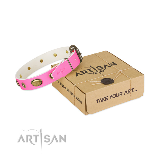 Awesome full grain natural leather collar for your beautiful canine