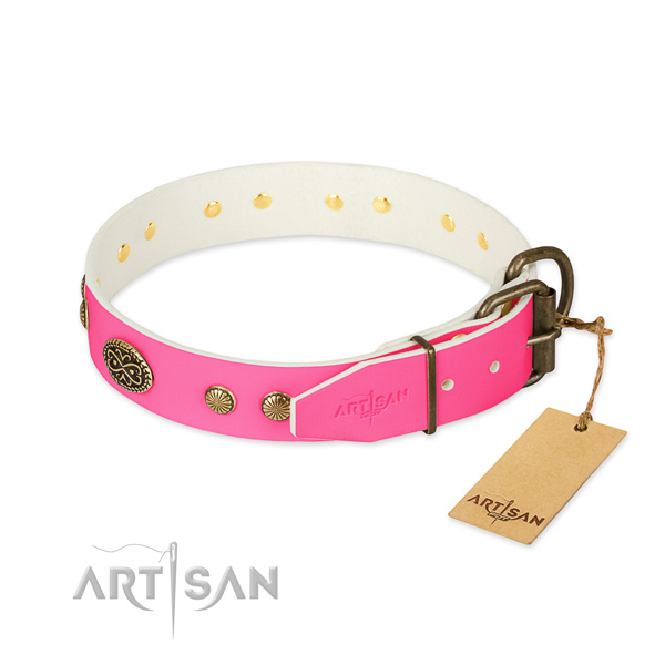 Corrosion proof adornments on full grain genuine leather dog collar for your dog