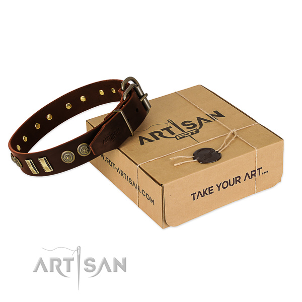 Rust resistant hardware on genuine leather dog collar for your pet