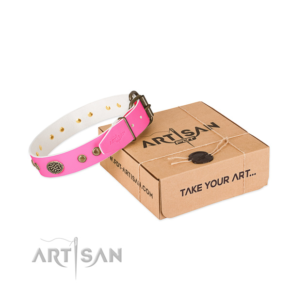 Corrosion resistant traditional buckle on full grain genuine leather dog collar for your doggie
