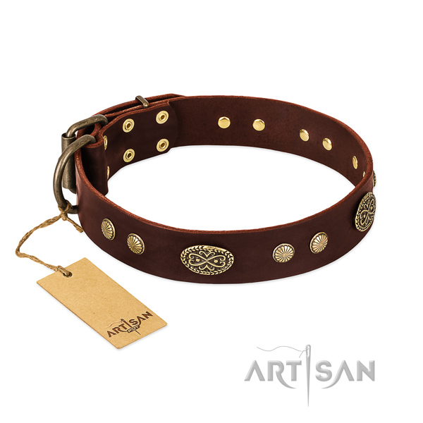 Corrosion resistant fittings on full grain natural leather dog collar for your canine