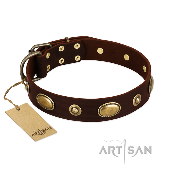Easy adjustable full grain leather collar for your dog