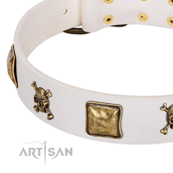 Stylish design full grain genuine leather dog collar with rust resistant studs
