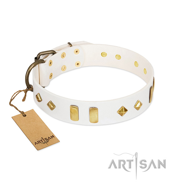 Walking soft genuine leather dog collar with decorations