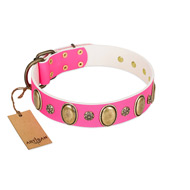 "Hotsie Totsie" FDT Artisan Pink Leather Great Dane Collar with Ovals and Small Round Studs