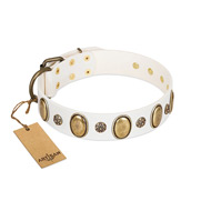 "Nifty Doodad" FDT Artisan White Leather Great Dane Collar with Amazing Large Ovals and Small Studs