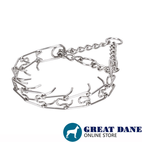Stainless steel prong collar with reliable O-ring for attaching a leash