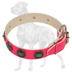 Adjustable Pink Leather Dog Collar 