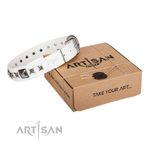 High quality natural genuine leather dog collar for walking